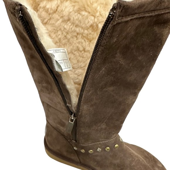 UGG 3330 AVONDALE STUDDED BROWN SHEEPSKIN SHEARLING TALL COZY WINTER BOOTS - Picture 7 of 10